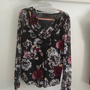 White House Black Market Floral Blouse - Black, Pink, White